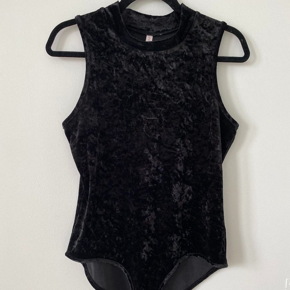 Black Crushed Velvet Bodysuit